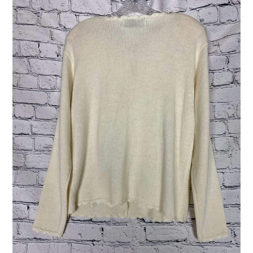 Vtg Wool Karen Scott Hand Embroidered Floral Oversized S Ivory Granny‎ Cardigan